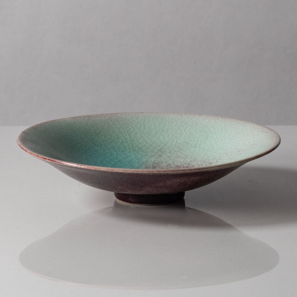 Colin Pearson, UK, unique stoneware bowl with celadon and oxblood glaze N7169