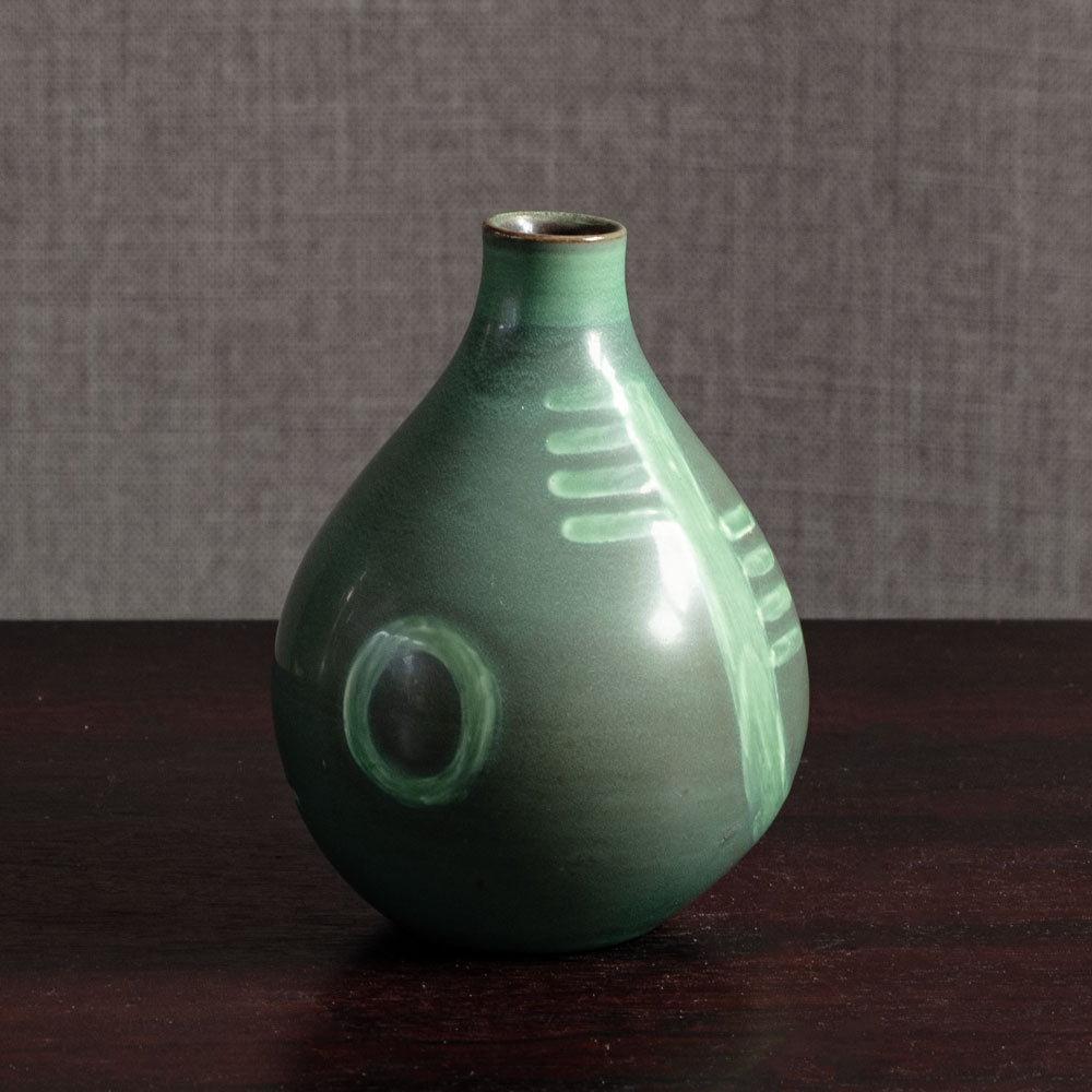 Thorkild Olsen for Royal Copenhagen, Denmark, earthenware vase with green glaze M4012