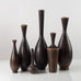 Group of six vases with dark brown haresfur glaze by Berndt Friberg for Gustavsberg, Sweden