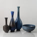 Group of three vases and a bowl with blue haresfur glaze by Berndt Friberg for Gustavsberg, Sweden