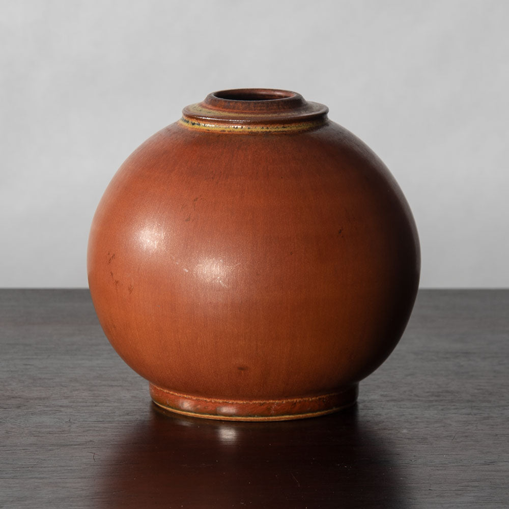 Erich and Ingrid Triller for Tobo, round stoneware vase with reddish brown glaze