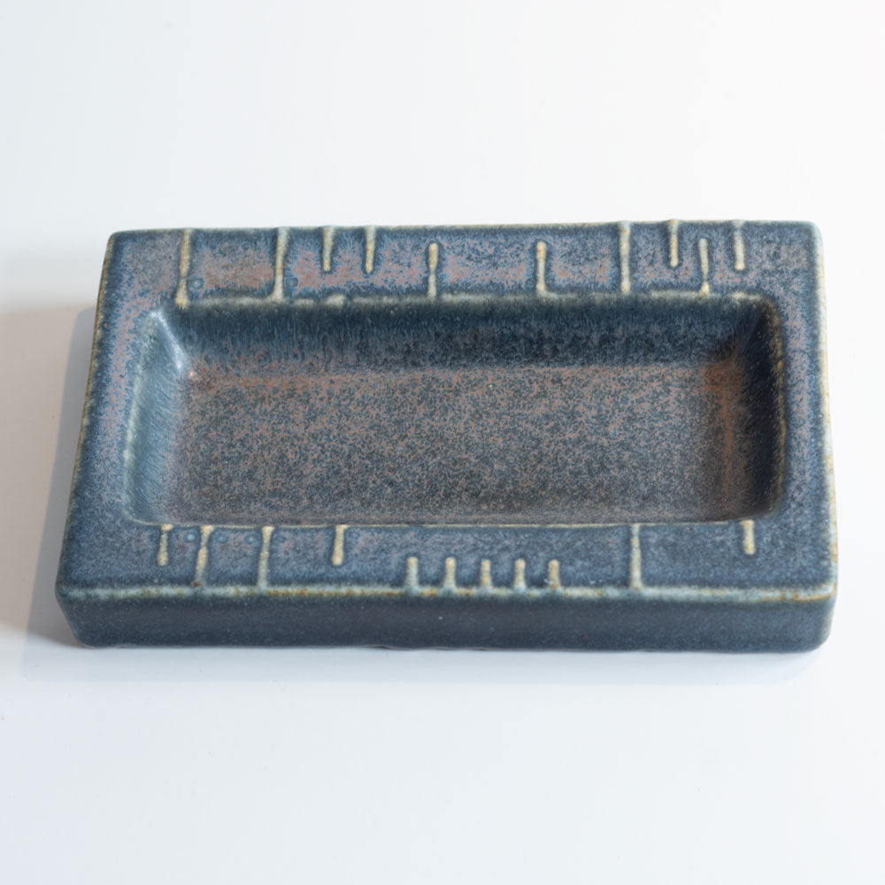 Carl Harry Stålhane for Rörstand, Sweden, rectangular stoneware dish with blue glaze L3496
