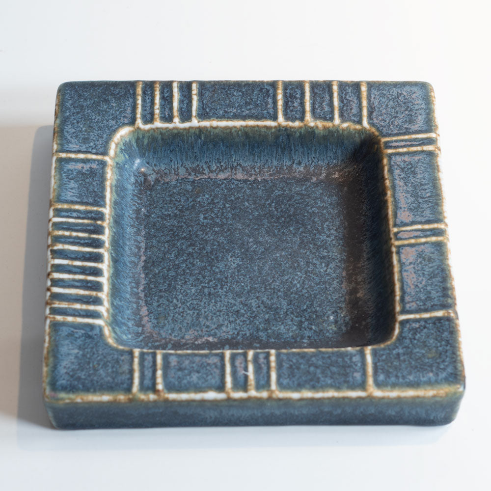 Carl Harry Stålhane for Rörstand, Sweden square stoneware dish with blue glaze L3495