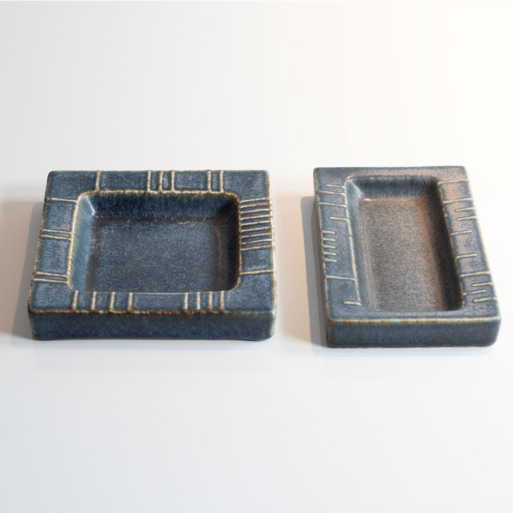 Group of rectangular stoneware dish with blue glaze by Carl Harry Stålhane for Rörstand, Sweden