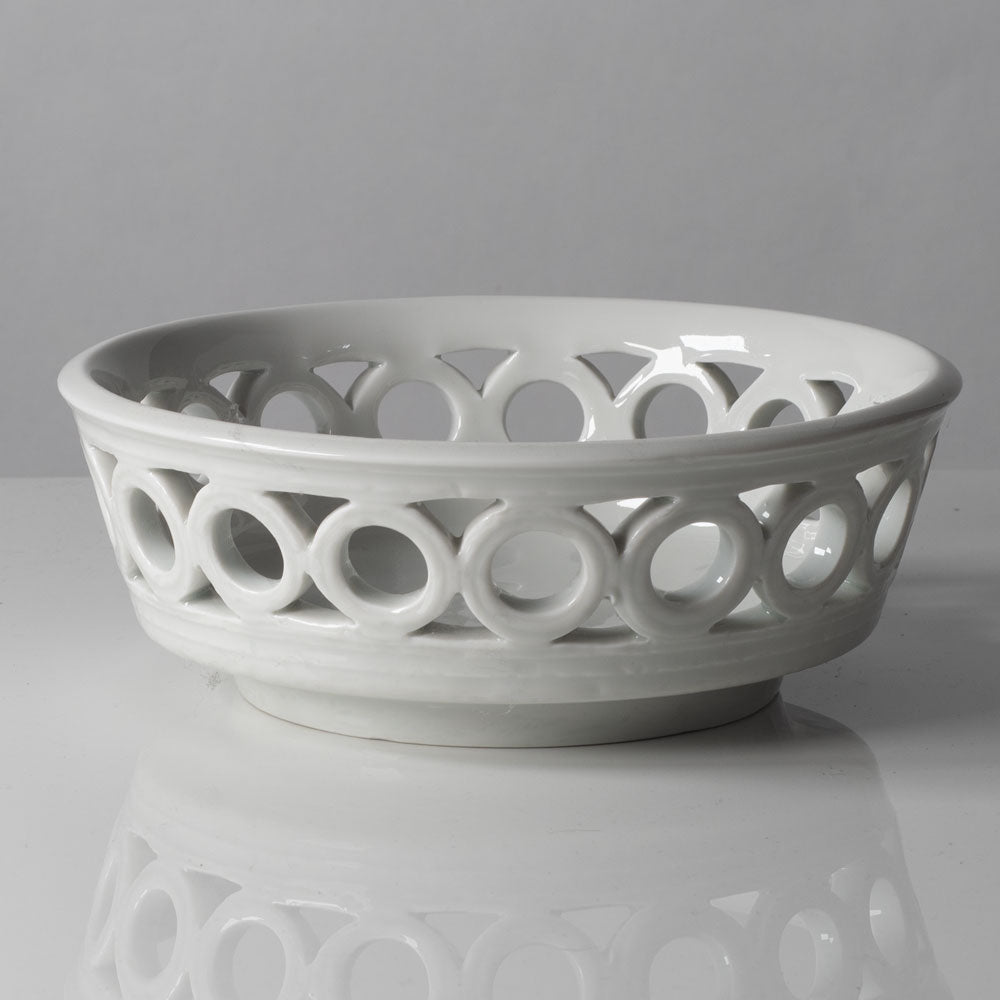 Gunnar Nylund for Rorstrand, Sweden, stoneware basket bowl with white glaze K2376