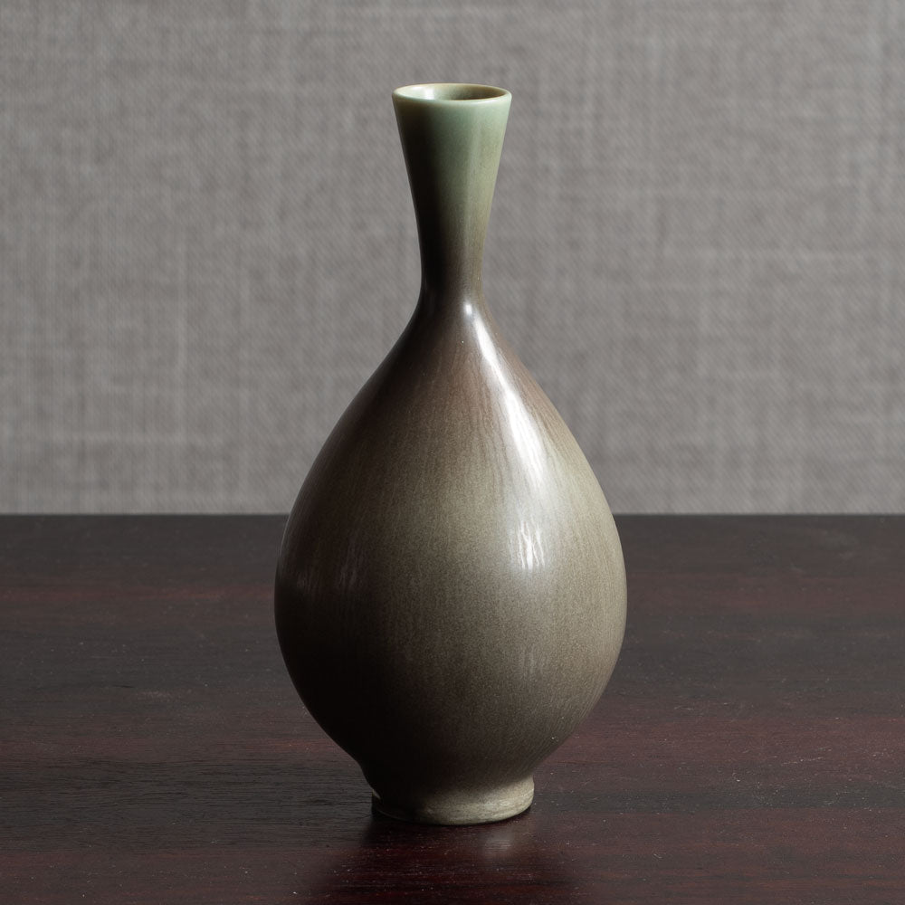 Berndt Friberg for Gustavsberg, Sweden, unique stoneware cabinet vase with gray haresfur glaze M4165