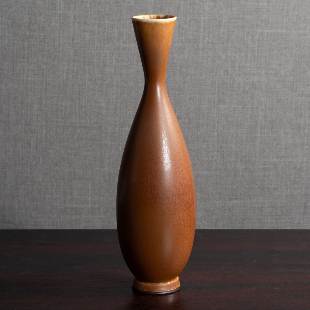 Berndt Friberg for Gustavsberg, Sweden, unique stoneware vase with golden brown haresfur glaze L3557