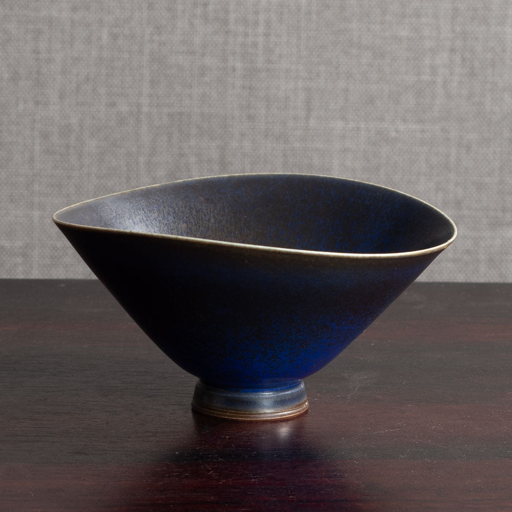 Berndt Friberg for Gustavsberg, Sweden, stoneware bowl with blue haresfur glaze M4166