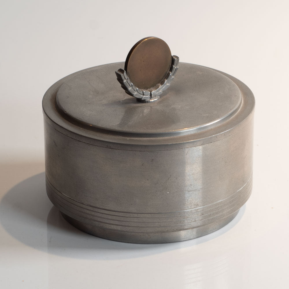 GAB Tenn, Sweden, pewter lidded jar with sculptural finial L3677