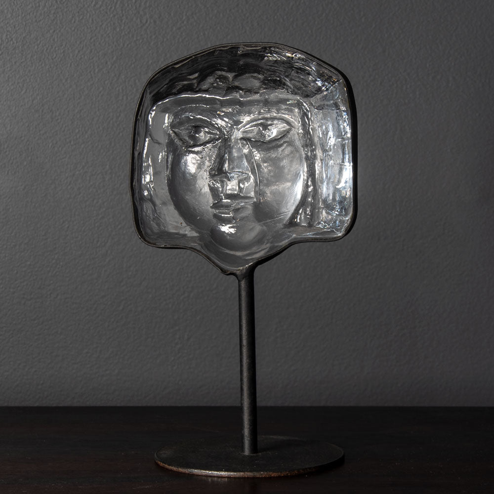 Erik Hoglund for Boda, Sweden, glass sculpture on iron stand, J1237