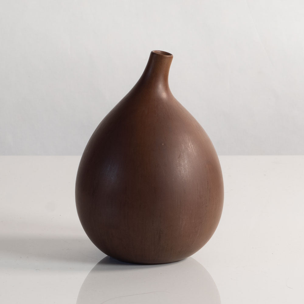 Stig Lindberg for Gustavsberg, unique stoneware teardrop vase with matte brown glaze L3440