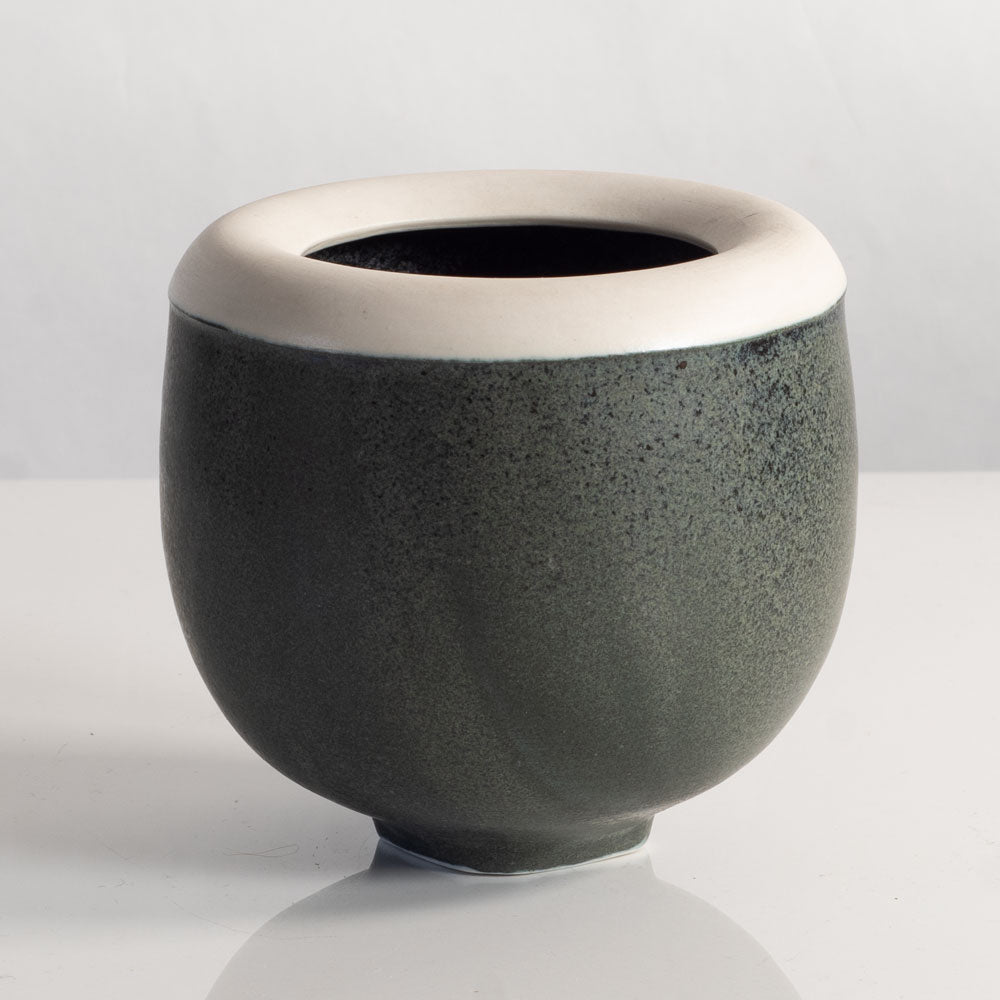 Otto Meier, Germany, unique ceramic vase with green and white matte glaze L3741
