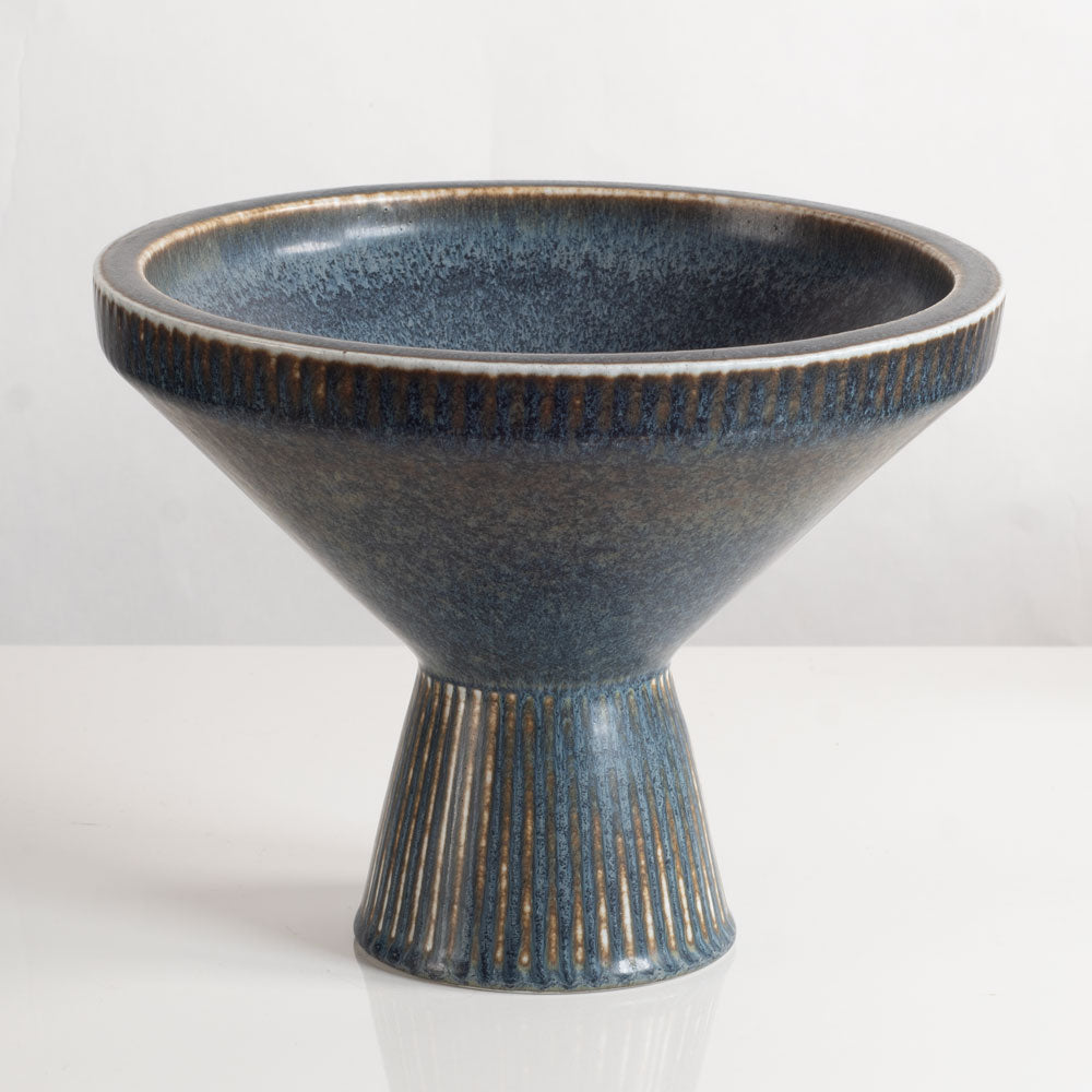 Carl Harry Stålhane for Rörstrand, Sweden, large stoneware footed bowl with blue haresfur glaze L3952