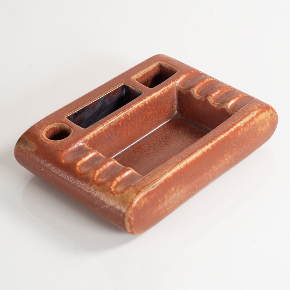 Gunnar Nylund for Rörstrand, stoneware desk organizer with reddish haresfur brown glaze L3536
