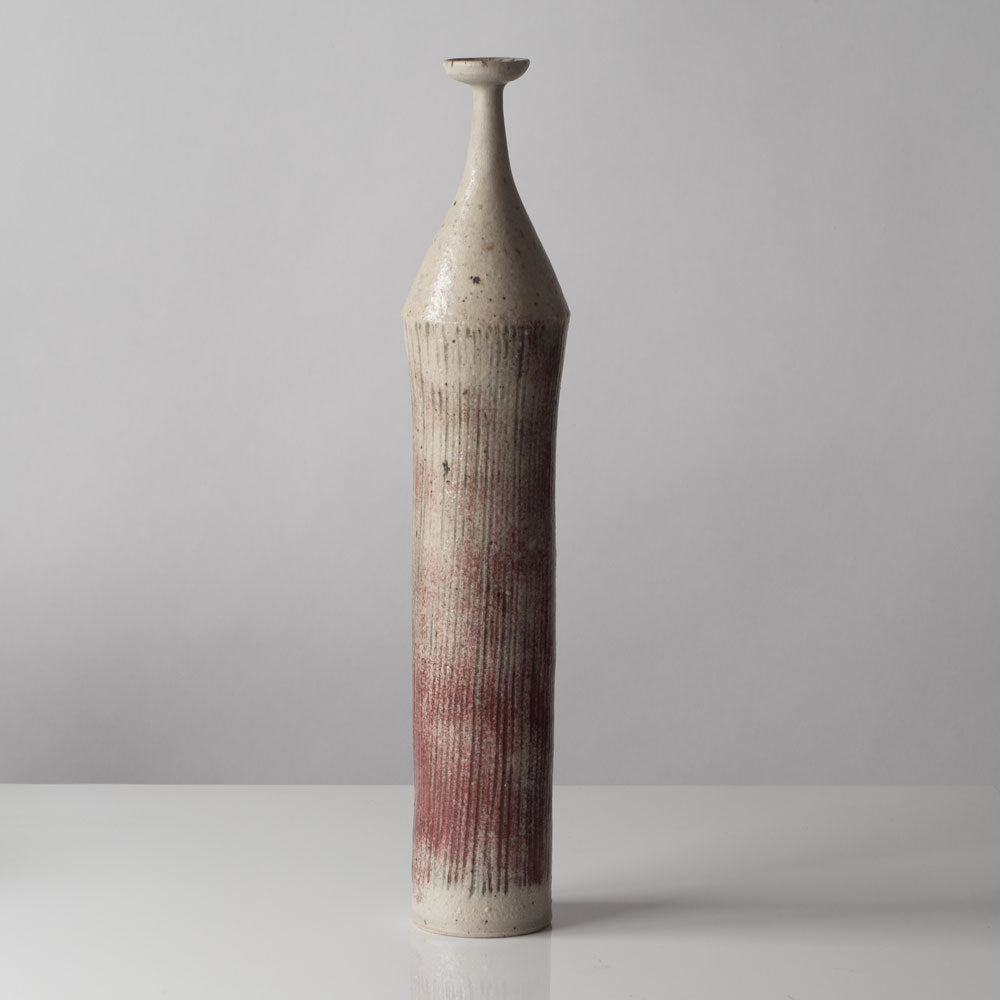 Ingeborg and Bruno Asshoff, Germany, unique tall stoneware vase with pink and off-white glaze K2899
