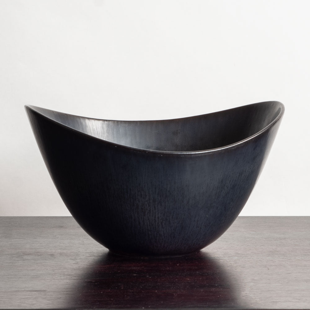 Gunnar Nylund for Rorstrand, Sweden, large ovoid bowl with black haresfur glaze J1071