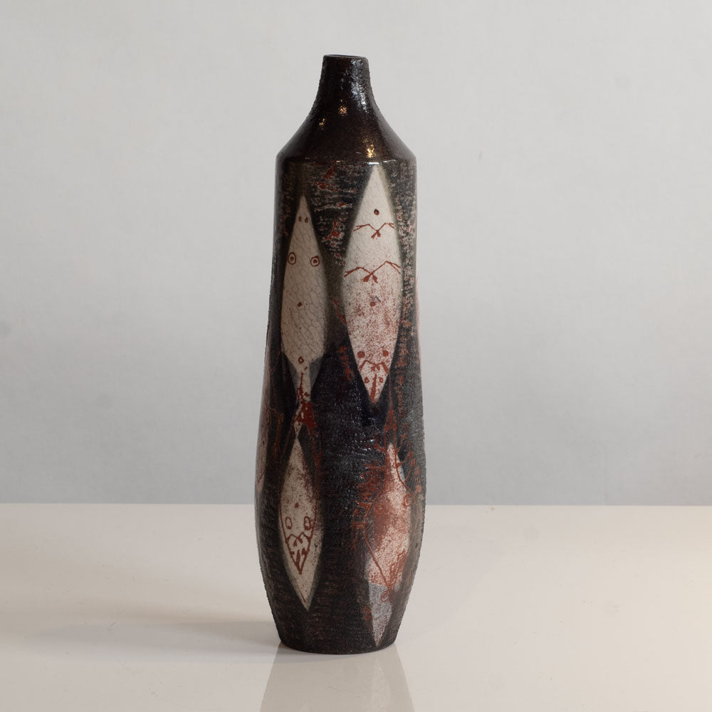 De Porceleyne Fles, the Netherlands, earthenware bottle vase with glossy red, white, and black glaze L3736