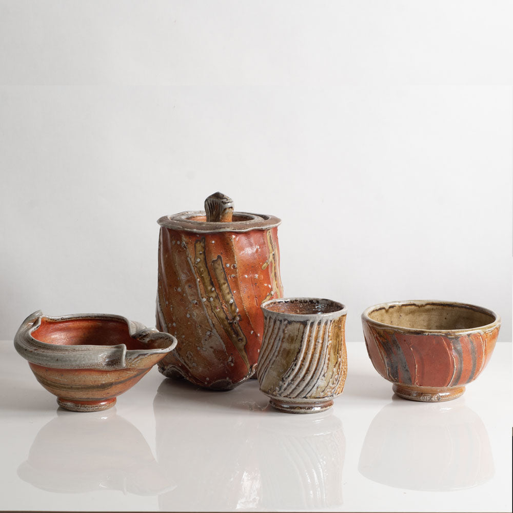 Group of vessels with soda glazes by Ruthanne Tudball, UK
