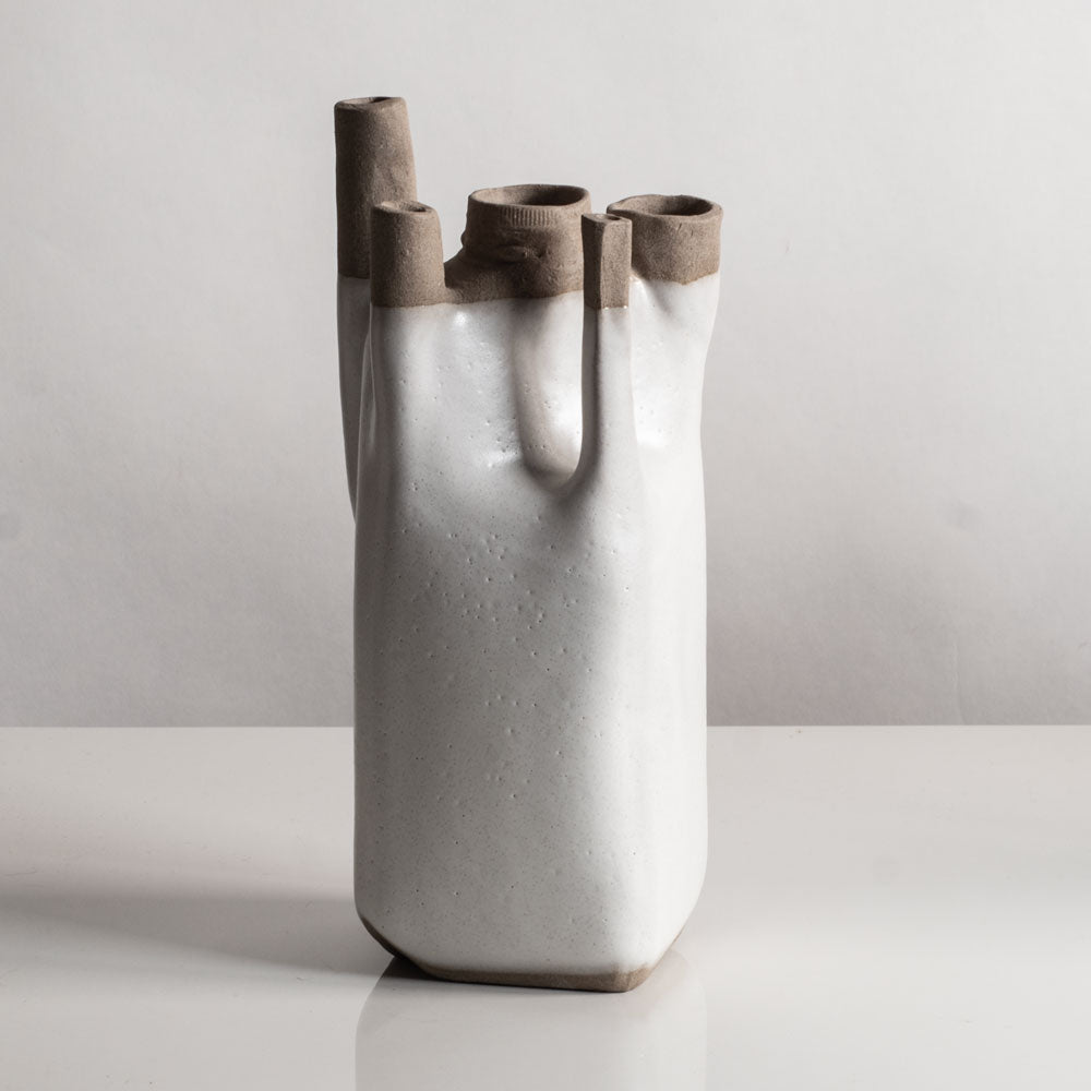 Joanne Howard, US, unique stoneware sculptural vessel with matte white glaze JH001
