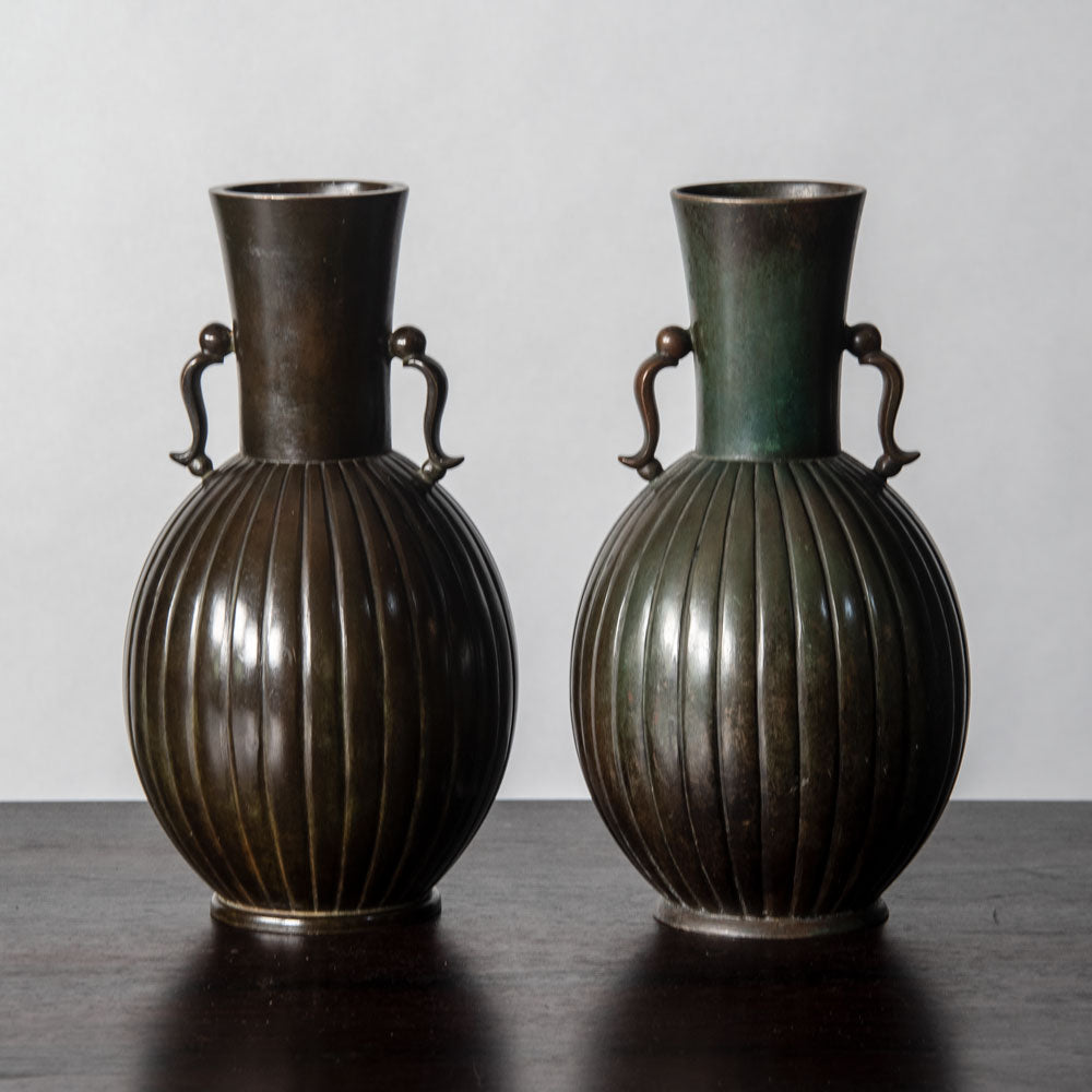 Just Andersen for GAB, pair of bronze handled vases J1254 and J1255
