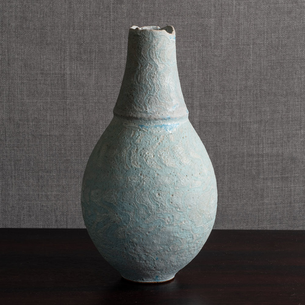 Peter Frasier Beard, UK, stoneware textured vase with blue glaze M4351