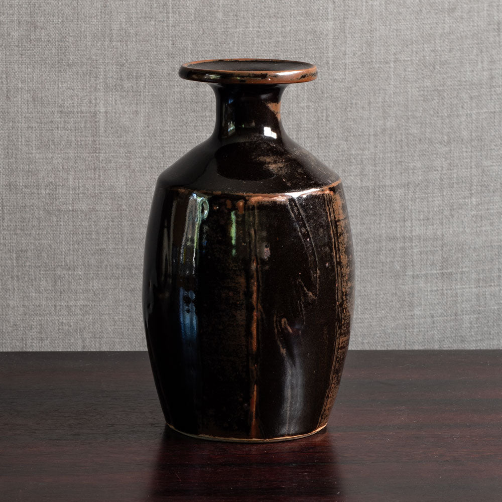 David Leach, Lowerdown Pottery, UK, unique stoneware vase  with tenmoku glaze M4337