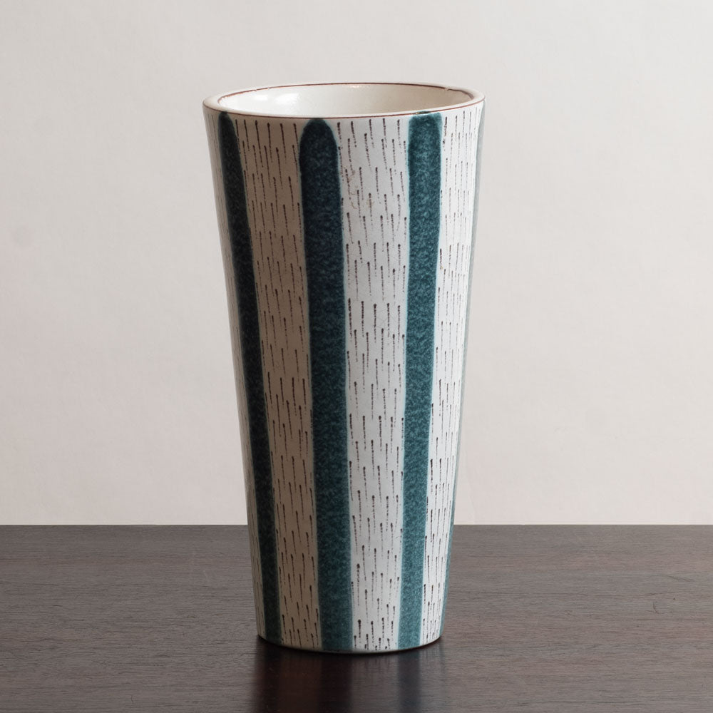 Stig Lindberg for Gustavsberg, Sweden, faiance vase with black, turquoise and white decoration L3949