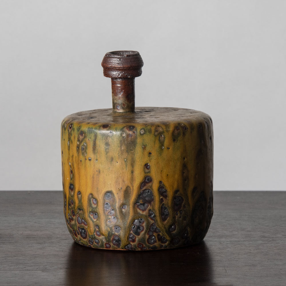 Claes Thell, Sweden, unique stoneware vase with brown and solfatara glaze J1397
