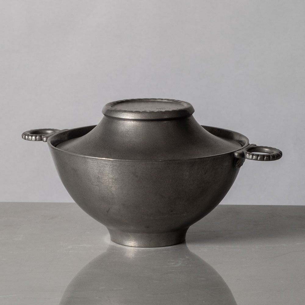 Edvin Ollers for Gjutet GAB Tenn, Sweden, pewter lidded bowl with two handles J1387
