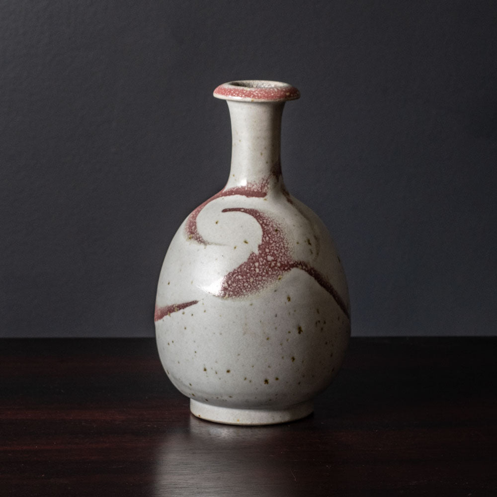 Horst Kerstan, Germany, unique stoneware vase with off white and pink glaze J1298
