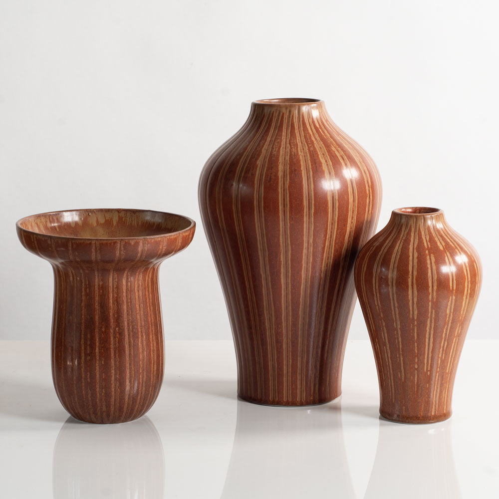 Group of three stoneware vase with golden brown glaze by Gunnar Nylund for Rörstrand, Sweden,