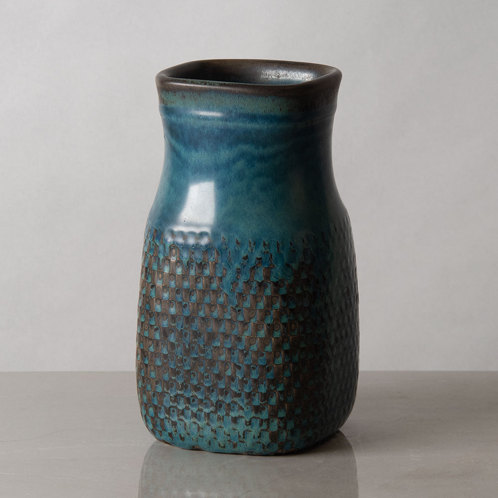 Stig Lindberg for Gustavsberg, Sweden, unique stoneware vase with turquoise glaze