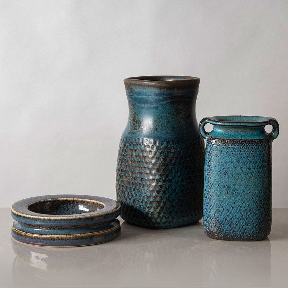 Group of vessels with turquoise glaze by Stig Lindberg for Gustavsberg, Sweden