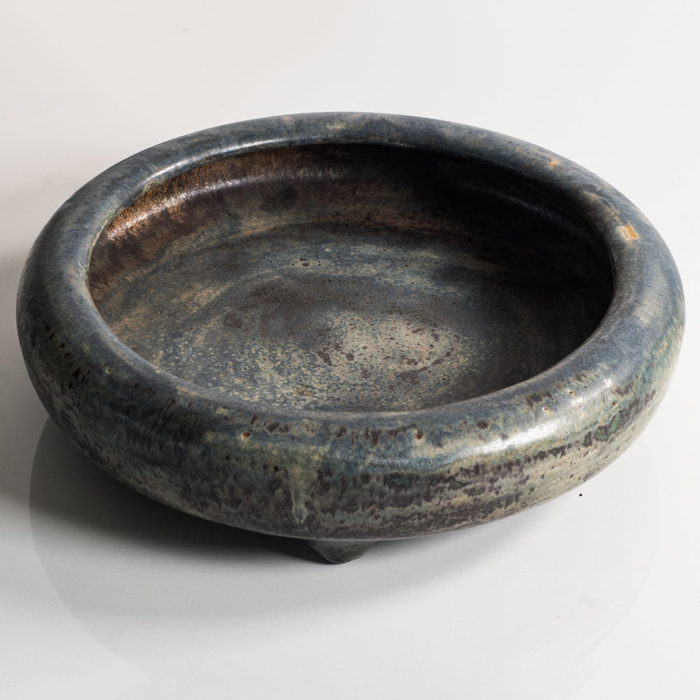 Carl Halier and Patrick Nordstrom for Royal Copenhagen, Denmark, unique stoneware bowl with blue-gray haresfur glaze M4302
