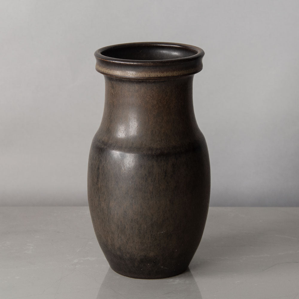 Erich and Ingrid Triller for Tobo, Sweden, stoneware vase with brown glaze G9340