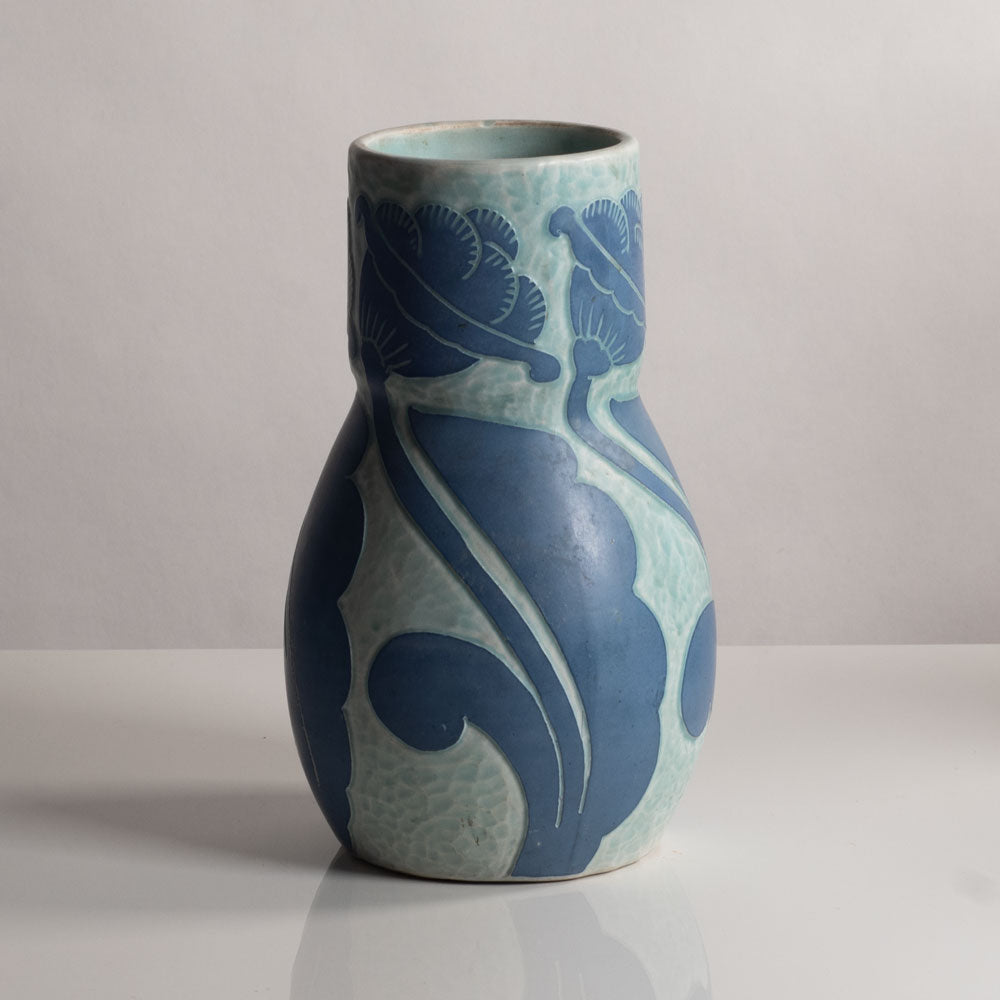 Josef Ekberg for Gustavsberg, Sweden, unique carved art nouveau stoneware vase L3639