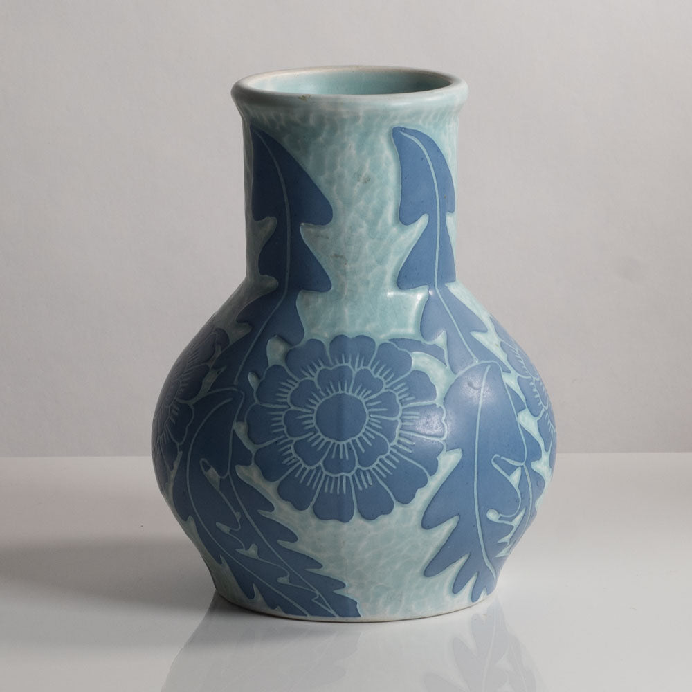 Josef Ekberg for Gustavsberg, Sweden, unique carved art nouveau stoneware vase M4144