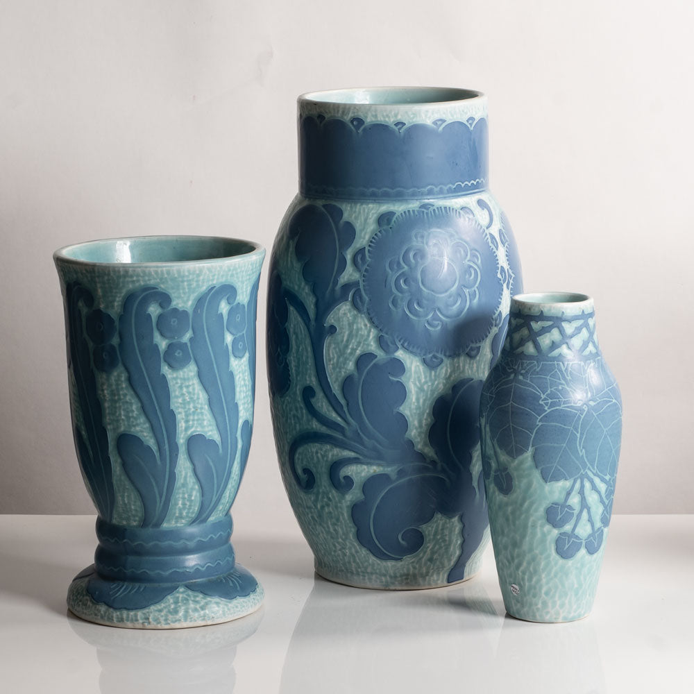 Three blue vases by Josef Ekberg for Gustavsberg, Sweden