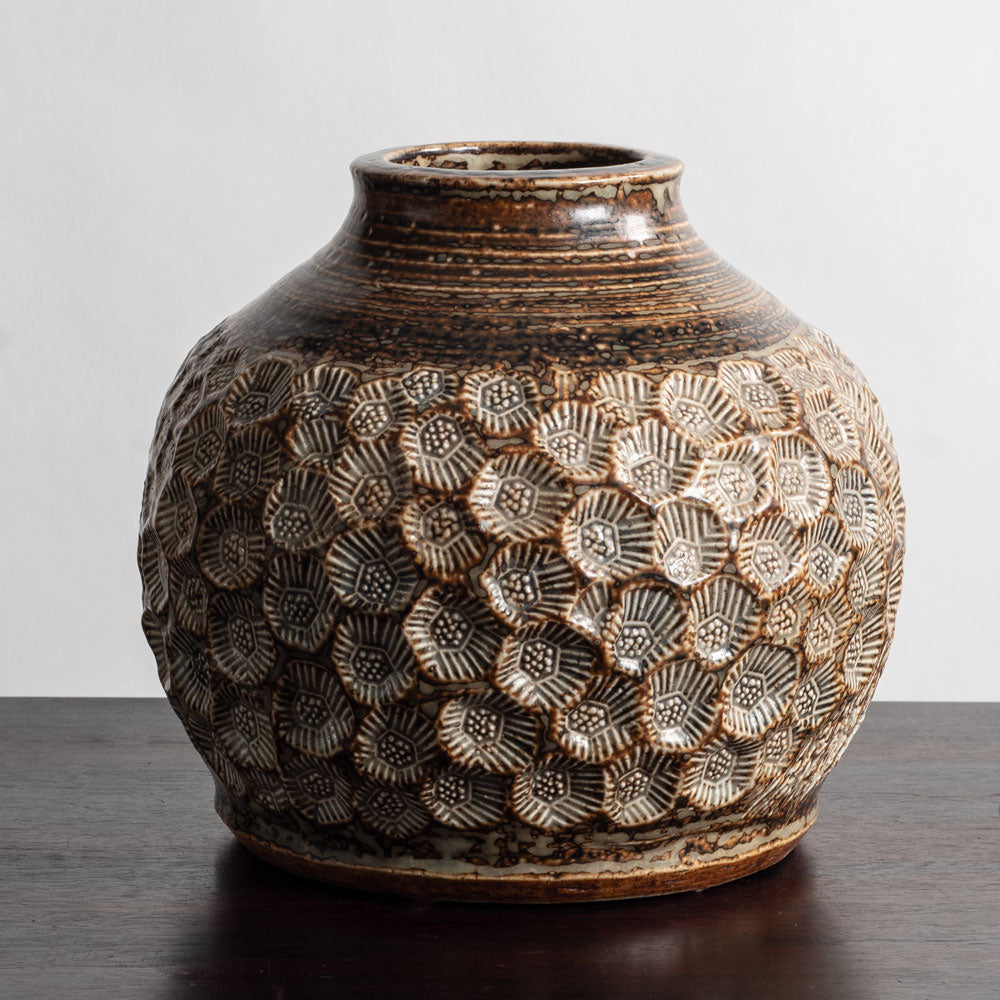 Jørgen Mogensen for Royal Copenhagen, Denmark, sculptural stoneware vase with Sung glaze M5562