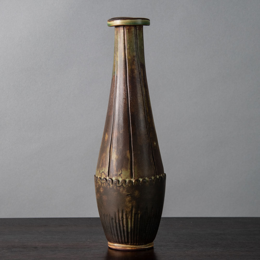 Wilhelm Kåge for Gustavsberg "Farsta" vase with brown and moss green glaze G9430