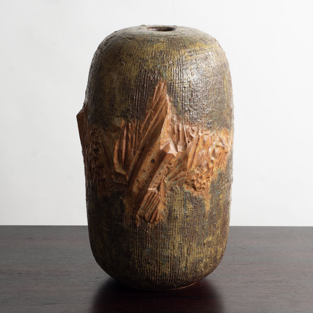 Jørgen Mogensen, own studio, Denmark, sculptural stoneware vase with yellow ochre glaze M5560