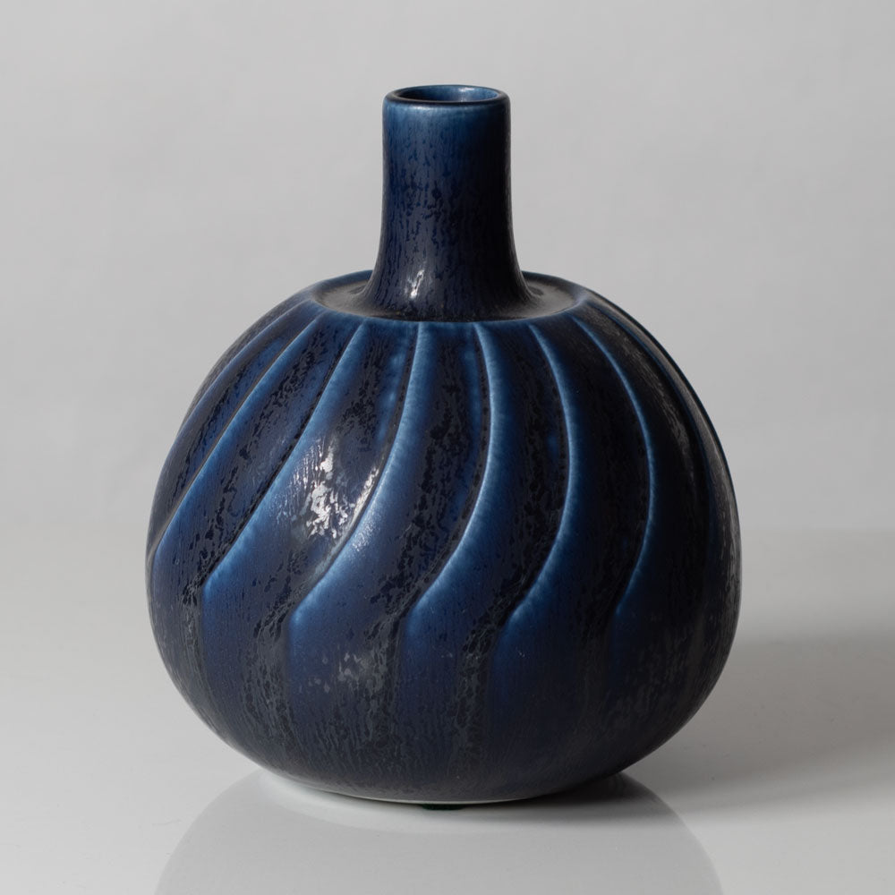 Wilhelm Kage for Gustavsberg, Sweden, Stoneware "Verkstad" vase  with blue haresfur glaze E7312