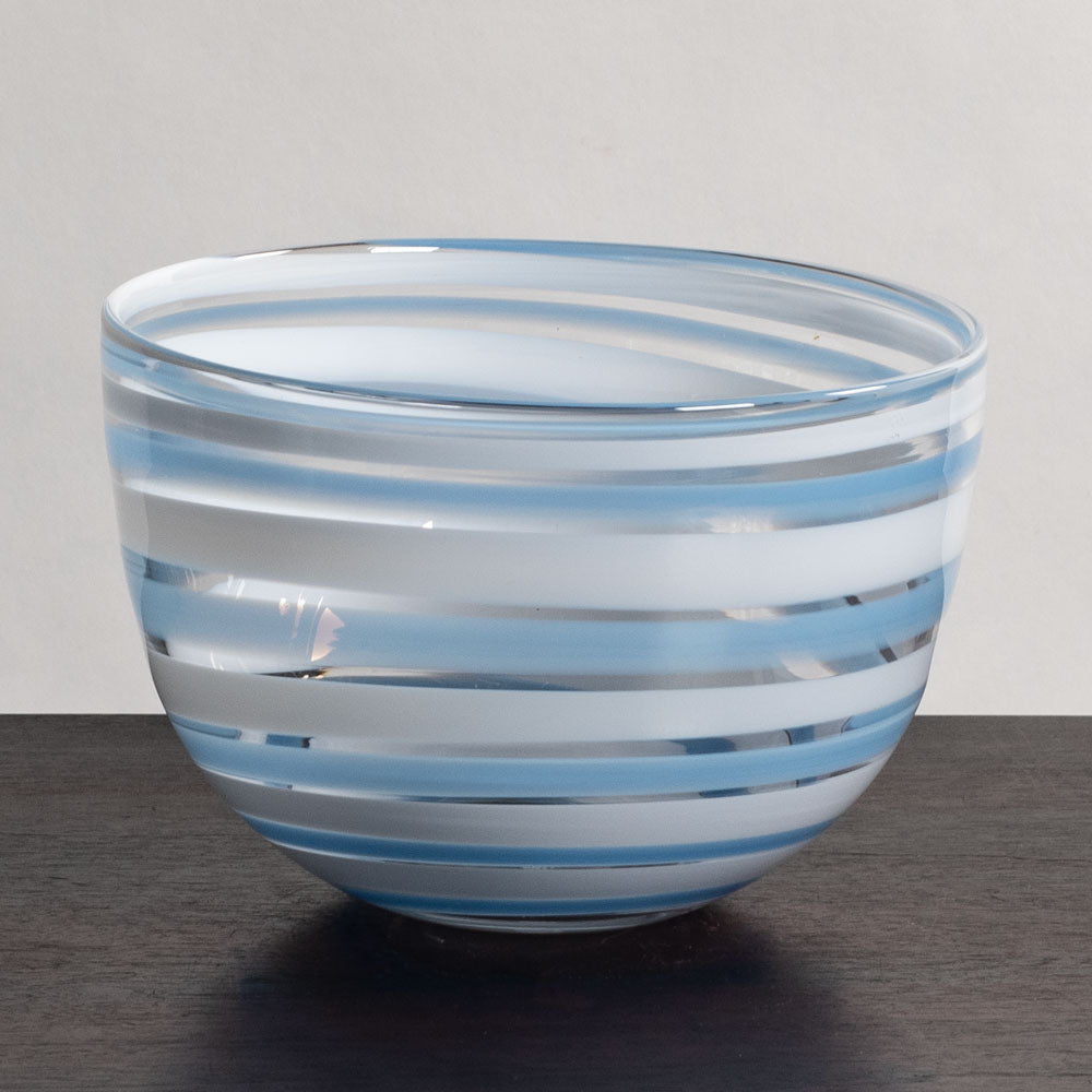 Ingeborg Lundin for Orrefors, bowl in striped blue, white and clear glass M5508