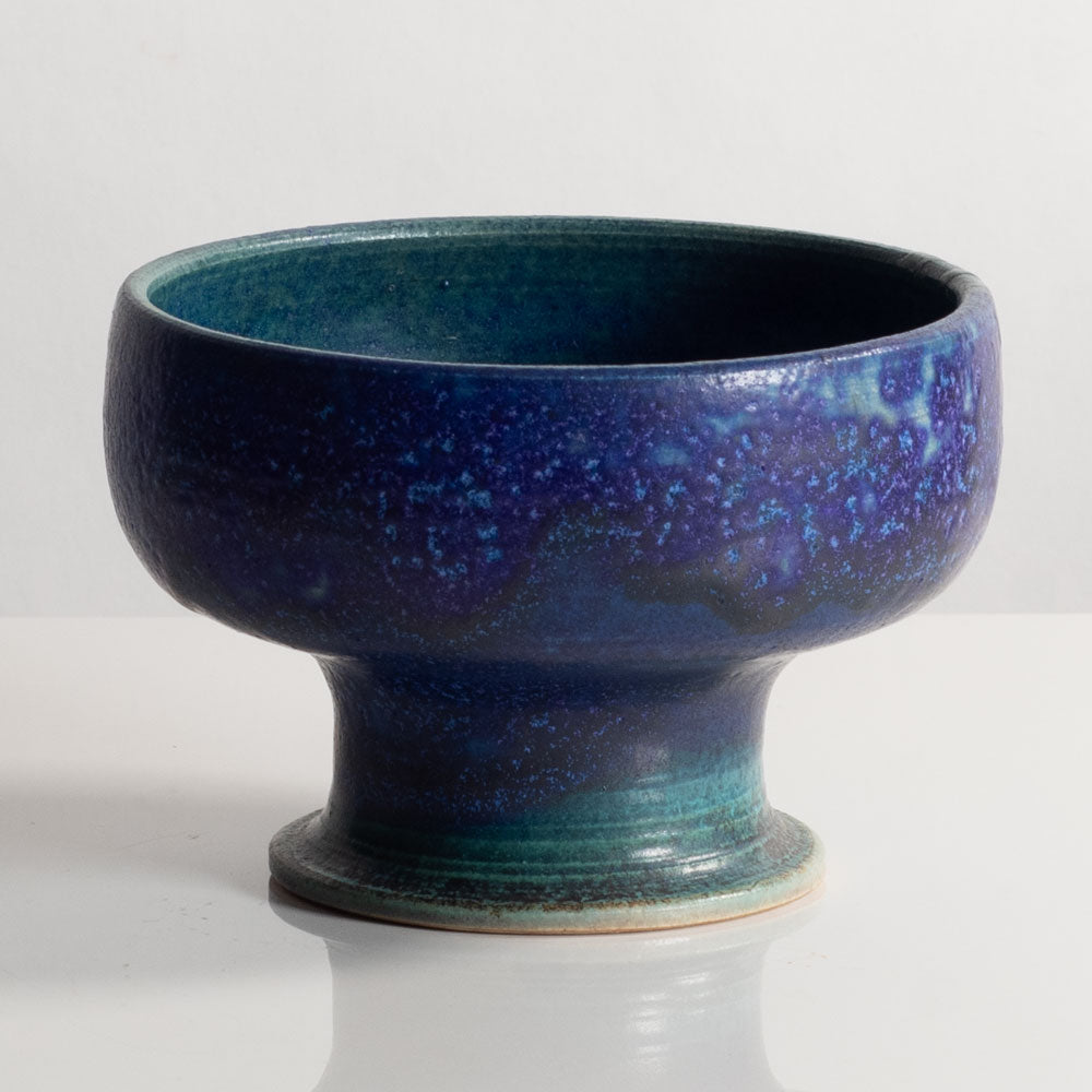 Annikki Hovisaari for Arabia, Finland, unique stoneware footed bowl  with blue glaze M5460