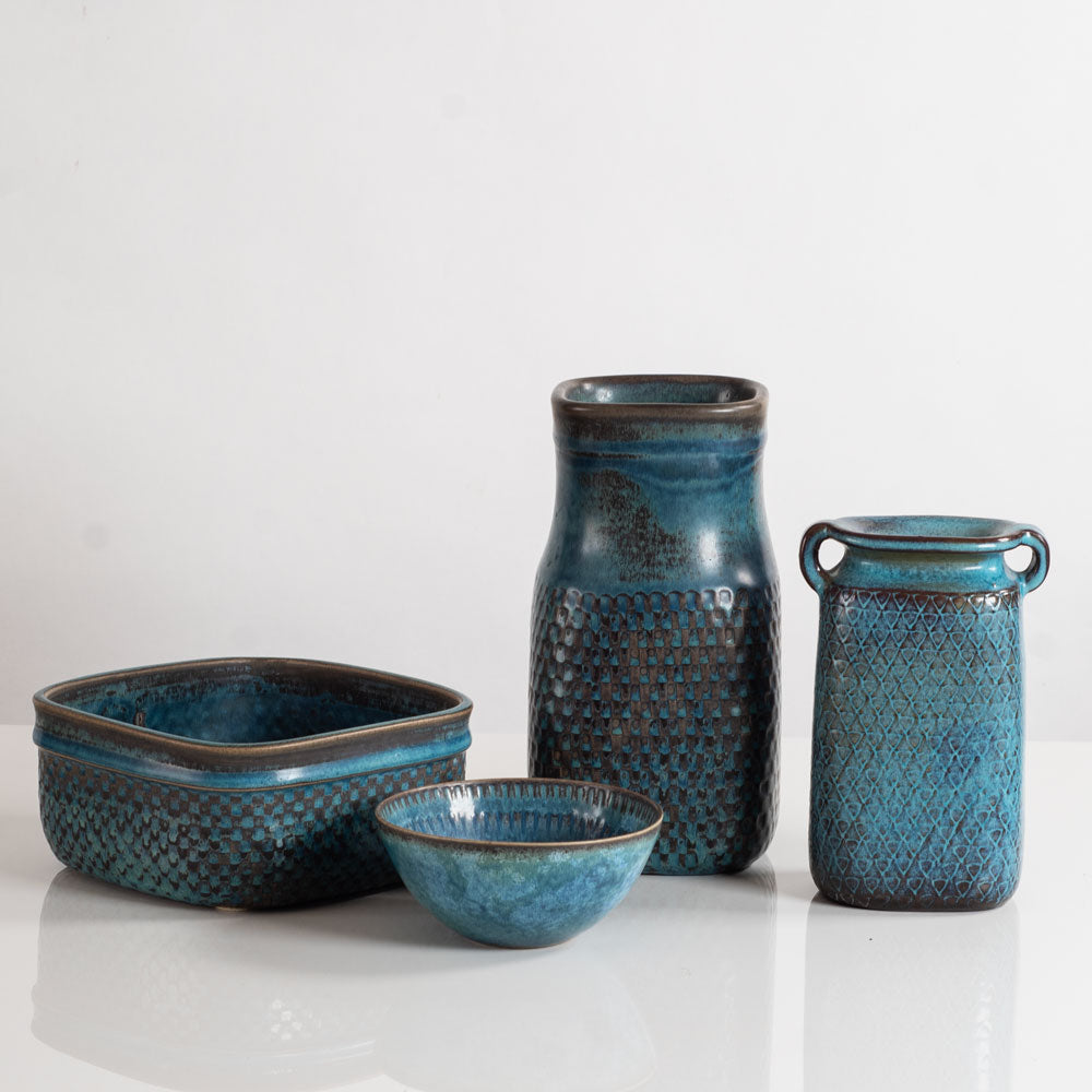 Group of vessels with turquoise glaze by Stig Lindberg for Gustavsberg, Sweden
