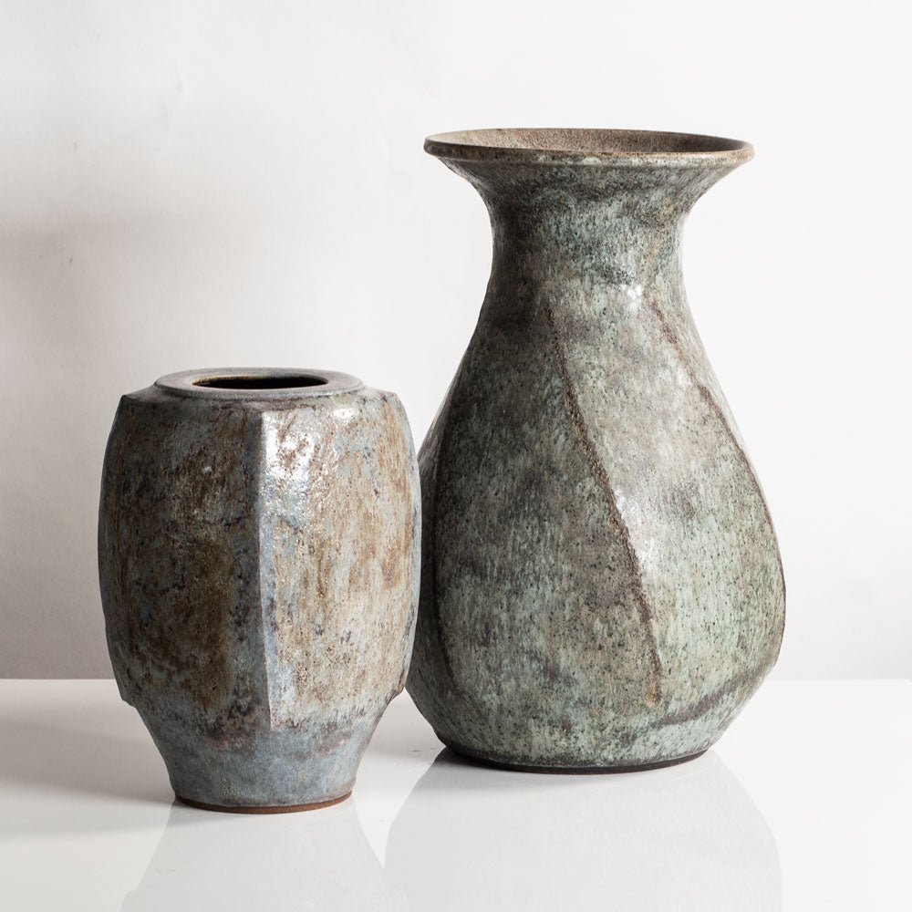 Two unique vases with gray glaze by Chris Carter, UK
