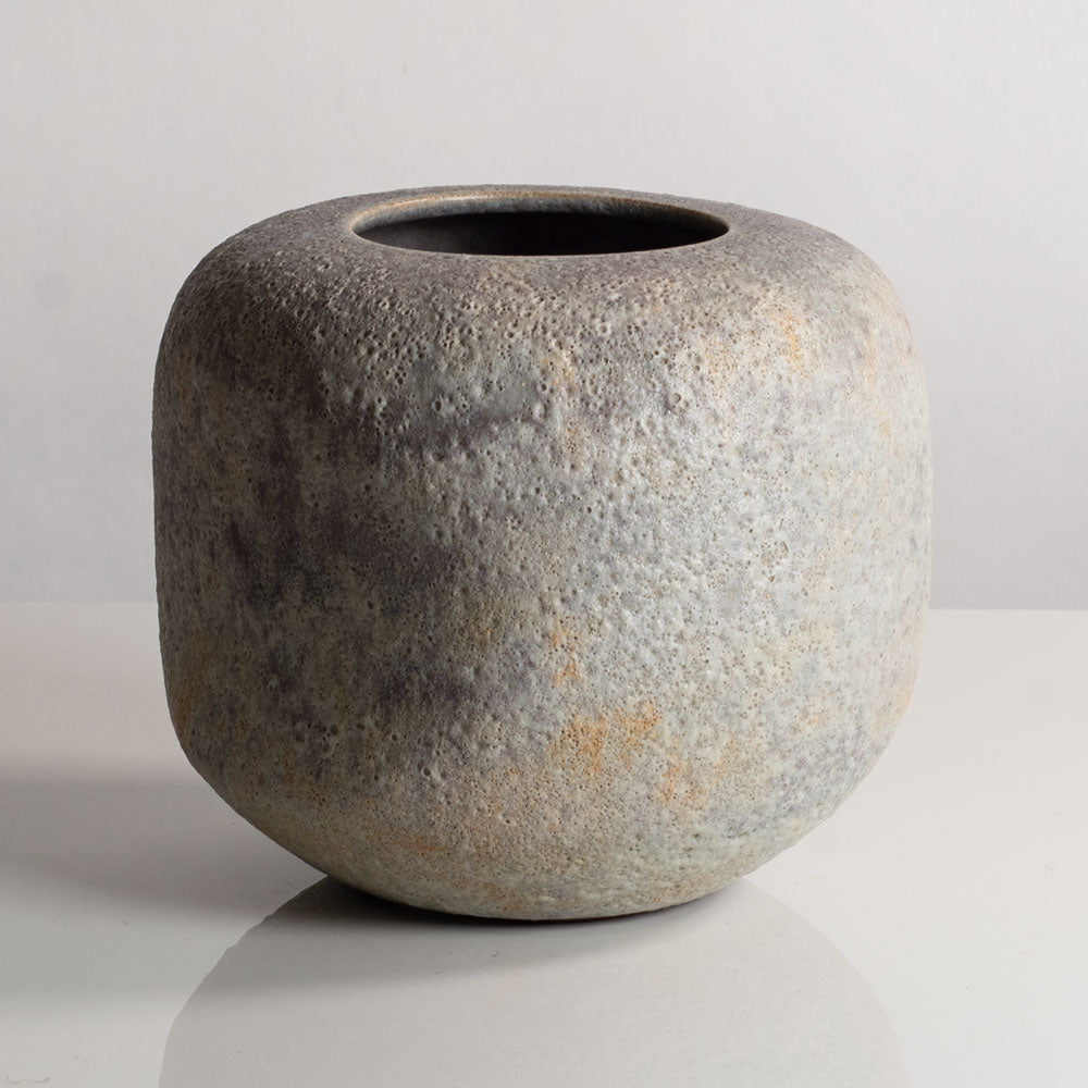 Chris Carter, UK, unique stoneware vase with pale gray and purple volcanic glaze M4334