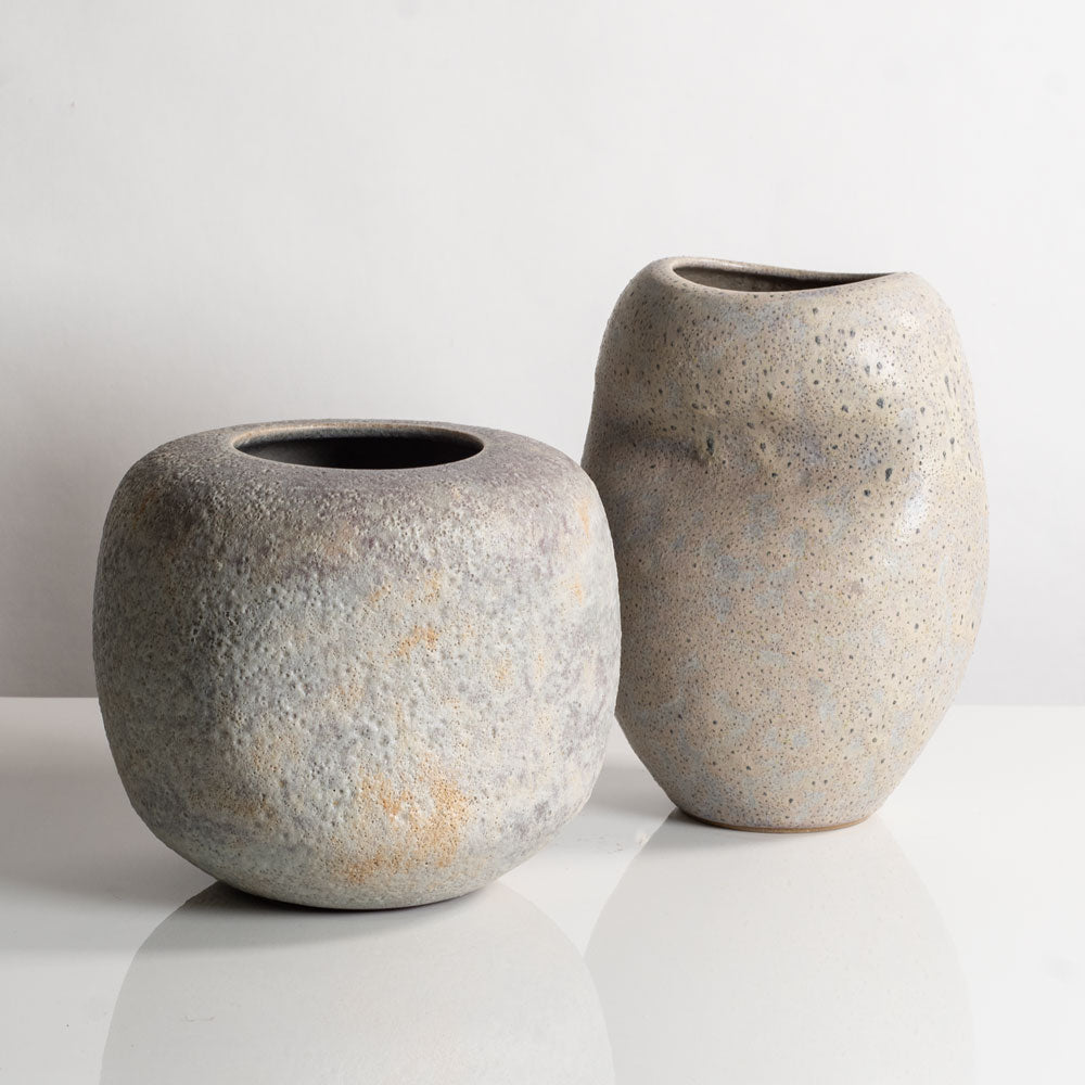 Two vases with off-white glaze by Chris Carter, UK