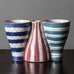 Stig Lindberg for Gustavsberg, Sweden, faience three sectioned vase with pink and blue stripes J1174