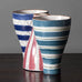 Stig Lindberg for Gustavsberg, Sweden, faience three sectioned vase with pink and blue stripes J1174